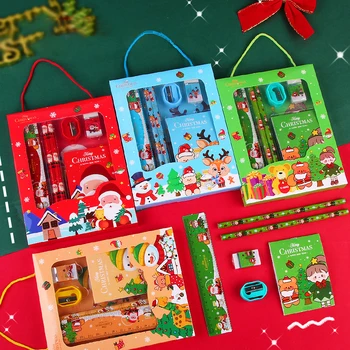 6Pcs/комплект Коледен канцеларски комплект Детски сладък анимационен училищен пособия Подарък за рожден ден Детски ден Детски канцеларски подаръчен комплект
