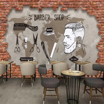 Персонализирана бръснарница 3d тапети мъжки дизайн на косата мъжки салон фон стена хартия индустриален декор самозалепващ стенопис