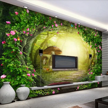 Творчески тапети за стена цветя лоза гъби къща гора живопис хол телевизор фон стена декор обичай голям стенопис 3D