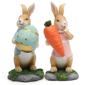 Великденски заек действие фигура модел играчки заек кукла декор десктоп декорация заек прегръдка морков фигурка градина Великден статуя подарък