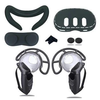 6in1 Пълен VR аксесоар за Meta Quest3 Контролер за слушалки Grip Силиконов капак, маска за лице, протектор за обективи, рокерска капачка