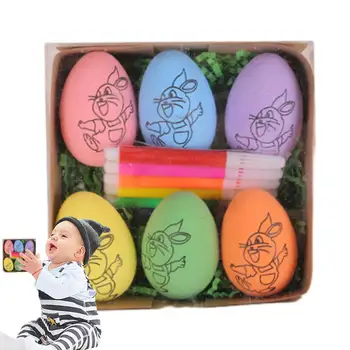 Великденски комплект за декориране на яйца 6бр комплект за декорация на яйца Комплект за боядисване на яйца DIY Великденски комплект за боядисване на яйца Подарък с 6 маркера
