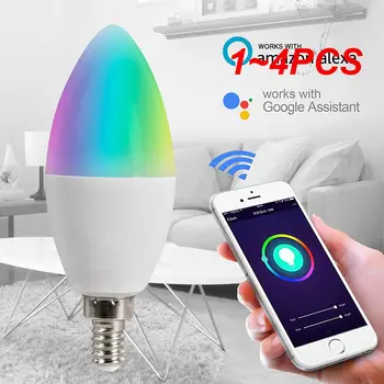  1 ~ 4PCS Tuya E14 E12 Интелигентна крушка за свещи RGBCW 5W LED лампа Smartthings дистанционно управление, съвместимо с Alexa