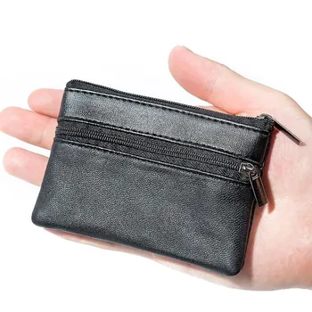 Мъжка монета чанта Pu кожа един цип многофункционален мобилен телефон монета чанта мода мъжки мини портфейл черен