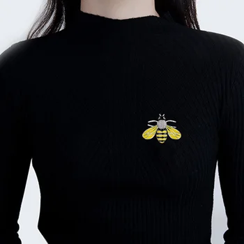 Ръчно изработени Медоносна пчела Брошка насекомо Бижута сребро с черно и жълто Емайл Любителите на домашни любимци Идея за подарък свободен кораб