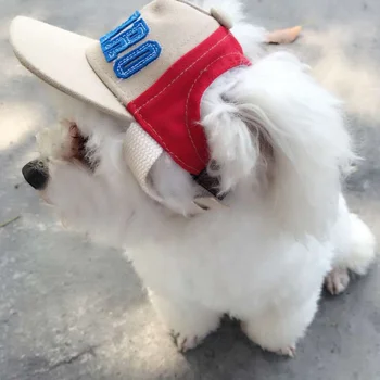 Куче бейзболна шапка писмо домашен любимец бейзболна шапка летни козирки регулируеми открит Sunhat пътуване спортна шапка с ухото дупки за кученце