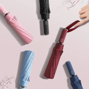 2022 Мода преносим сгъваем автоматичен ветроупорен бизнес чадър 12 ребра дъжд вятър устойчиви пътуване чадъри