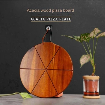 кръгла акациева дървена тава за пица Западна прибори за хранене Десертен хляб Плодова торта Чай Дървена плоча C Кухненски аксесоари