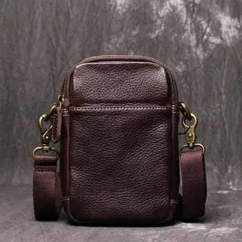 Мъжка кожена чанта за рамо, дамска най-висок слой маслена кожена чанта crossbody, външна чанта за мобилен телефон с голям капацитет