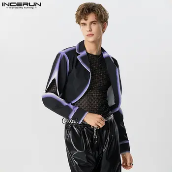 американски стил мъжки извити подгъви кантове дизайн костюм якета случайни контрастен цветен печат изрязани нетактичност S-5XL INCERUN върховете 2023