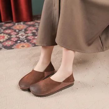 Мокасини Жени Кожени меки ретро обувки Плоски токчета Дамски ретро ежедневни обувки от естествена кожа Дамски плоски обувки 2023