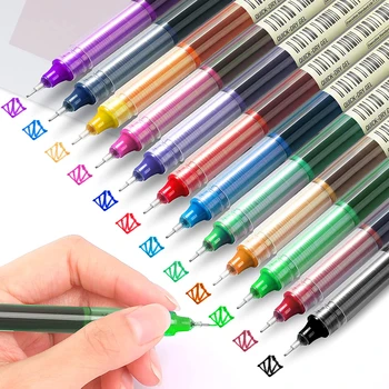 Rolling Ball Pen 12Pcs асорти оцветяване бързо сушене мастило 0.5mm фина точка течност многоцветен писалка за журнал гладко писане