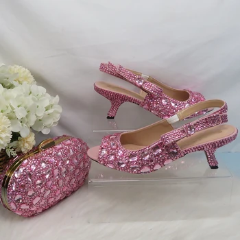 BaoYaFang Summer Open Toe Pink Crystal Party Sandals Bridal Wedding shoes and bag woman Fashion Fish toe Sling Black Sandals