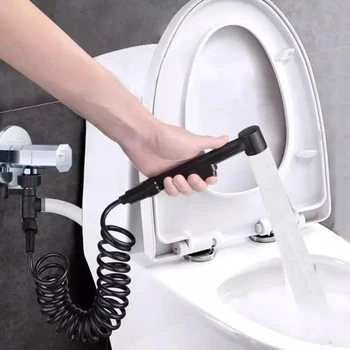 Баня душ ВиК маркучишайба тоалетна спрей пистолет телефон тел телескопична пролет черно бяла тръба маркуч баня консумативи