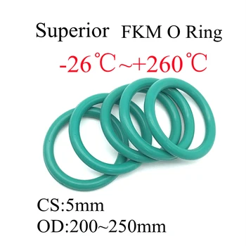  дебелина 5 мм OD 200 мм ~ 250 мм FKM флуорна гума O пръстен уплътнителни уплътнения Изолация гумено уплътнение уплътнител пръстен група маслена устойчивост