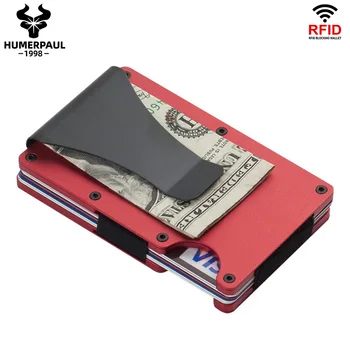 RFID алуминиев метален държач за карти за мъже минималистичен лесно сменяеми пари клип портфейл тънък мъже жени преден джоб