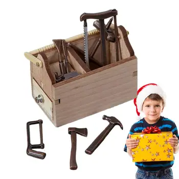 Кутия за инструменти за кукли 1/12 мащаб изящна дървена кутия за инструменти декоративна миниатюрна къща за кукли аксесоари комплект мини фея градински инструменти