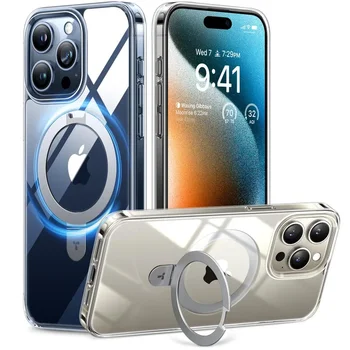 TORRAS за iPhone 15 Pro Max Case Съвместим MagSafe Вградена сгъваема стойка Slim Protective Clear 15pro / 14promax / 13promax случай