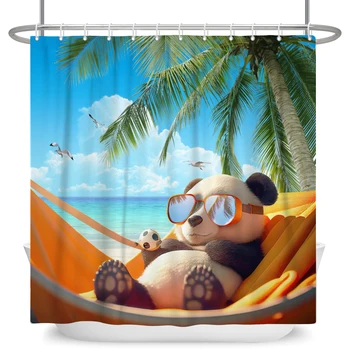 Сладък карикатура животински панда отпечатани душ завеси водоустойчив полиестер душ завеса баня декор вана екран с куки