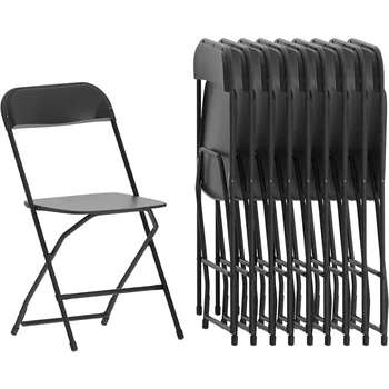 Hercules™ Series Пластмасов сгъваем стол - черен - 10 Pack 650LB Тегло Капацитет Удобен стол за събития - лек товар Безплатно