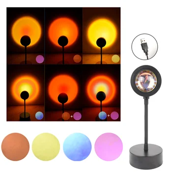 4 цвята сънсет лампа USB нощна светлина проектор настроение светлина за рожден ден спалня стая декор бар атмосфера фотография фон