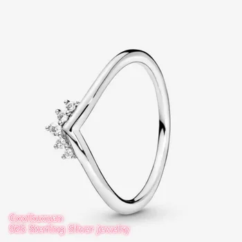 100% 925 стерлинги сребърна диадема Wishbone пръстен за жени сватбен подарък оригинални бижута аксесоари