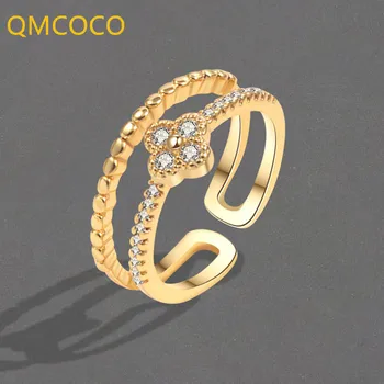 QMCOCO Light луксозен прост микро-вмъкнат циркон пръстен тенденция показалец пръстен студен вятър ниша всички мач пръстен