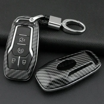 Carbon Fiber Hard Smart Key Fob Chain Shell Cover For Ford Lincoln Accessories Case Ring Holder