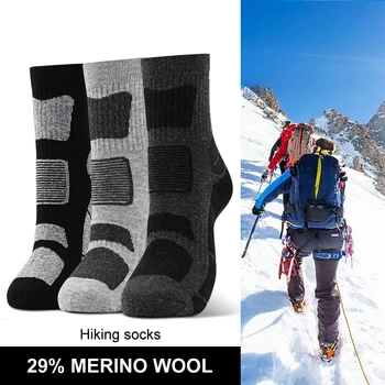 3 чифта/партида Мериносова вълна Туристически чорапи Зимни спортове Алпинизъм Ски Мъже Чорапи Удебелено дъно на кърпа