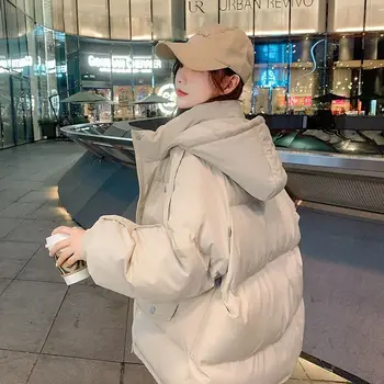 корейски жени хлабав паркове зимата сгъсти качулка памук подплатени палто сняг износване топло ветровка извънгабаритни случайни нови P19