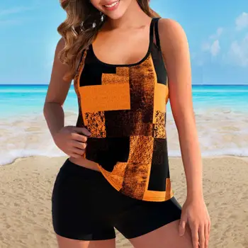 2 бр/комплект шик жени плаж бански Colorblock къпане дишаща Colorfast плуване Топ шорти комплект