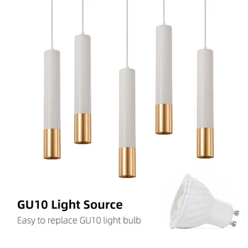 Модерен GU10 сменяема проста дълга тръба черно бяло злато LED висулка лампа вътрешна кухня остров бар висяща светлина
