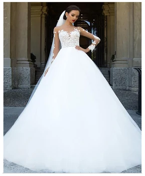 Сватбени рокли lORIE дълги ръкави почистване влак плюс размер булчинска рокля Boho дантела апликации сватбена рокля