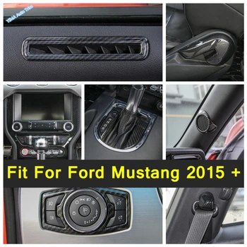Предпазен колан / Високоговорител / Облегалка за стол Регулиране / Трансмисия Организатор Кутия Cover Trim за Ford Mustang 2015 - 2021 Въглеродни влакна