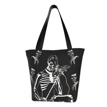 Custom The Punk Rock Misfits Shopping Canvas Bag Women Portable Grocery Heavy Metal Music Shopper Tote Bags