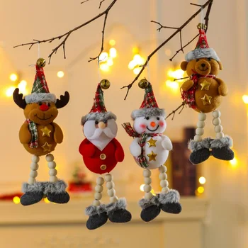 Нова коледна украса Коледно дърво малка висулка карикатура шал старец с камбани малки дървени мъниста висящи орнаменти