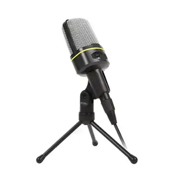 Портативен микрофон кондензатор професионален запис микрофон 3.5mm щепсел и статив игри стрийминг студио YouTube видео микро
