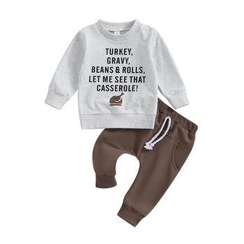 Baby Boy Thanksgiving Outfit Турция дълъг ръкав пуловер суитчър и панталони комплект малко дете момче Деня на благодарността дрехи