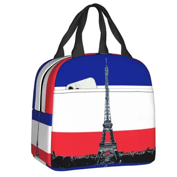 Франция флаг с Айфеловата кула изолирани обяд чанта за жени романтичен Париж термичен охладител обяд кутия плаж къмпинг пътуване