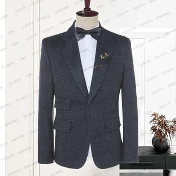 2023 Нови мъже мъжки мода синьо черно смесено писмо модел висок клас тънък годни сватба банкет бизнес костюм яке нетактичност палто