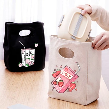 Fashion Cooler чанта за обяд сладък Япония ягодов сок отпечатан пакет Термична кутия за закуска Преносимо училище за пътуване за пикник Бенто чанти