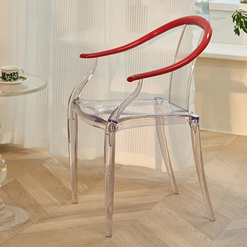 Прозрачен стол за хранене Акрилен велик майсторски стол Творчески прост модерен фотьойл Пластмасов стол