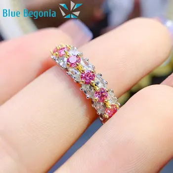 Розов Moissanite пръстен жена VVS лаборатория диамантени бижута S925 стерлинги сребърни луксозни сватбени пръстени 3 * 3 мм скъпоценен камък