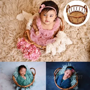 Новородено фотография подпори ретро ратан кошница стол бебе снимка Recien бебе момиче момче позиращ легло фон бебе крайъгълен камък подпори