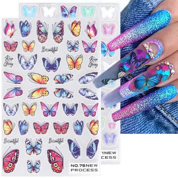 Butterfly дизайн нокти стикери 3D цветни Y2k пролетта цвете пеперуда маникюр самозалепващи Decal плъзгачи нокти декорация BENO