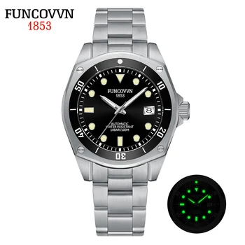 FUNCOVVN Автоматичен механичен часовник Man Европейски Американски Бизнес Свободно време Ръчен часовник Луксозен сребърен светлинен водоустойчив часовник