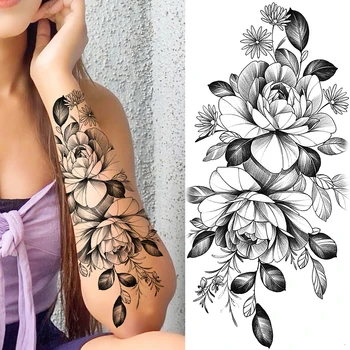 Балк божур ръка временни татуировки за жени възрастен момиче реалистични цвете татуировка стикер водоустойчив боди арт живопис Tatoos Decal