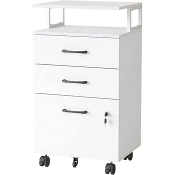FEZIBO шкаф за файлове с ключалка за домашен офис, 3-чекмедже подвижен шкаф, домашен офис файл кабинет за писмо / правен размер