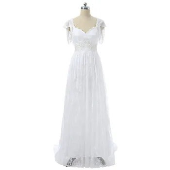 Boho Сватбени рокли A-line капачка ръкави апликации дантела мъниста плаж без гръб сватбена рокля булчинска рокля Vestido De Noiva