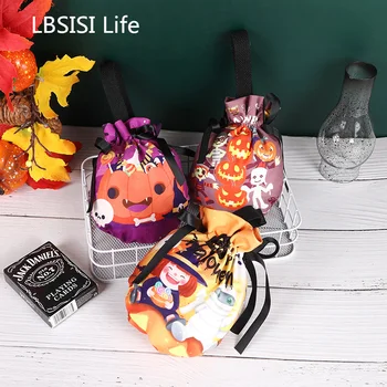 LBSISI Живот-Хелоуин платнена чанта, подаръчна опаковка Candy Toy Страшен фестивал на вещиците Детско парти Ръчно изработени бисквити Консумативи за закуски 12Pcs